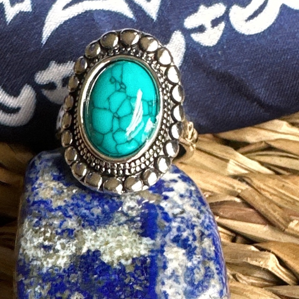Sonoran Turquoise big silver ring/southwestern turquoise protection and peace - Picture 8 of 8